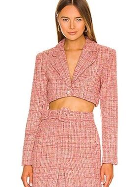 Lovers and Friends Cropped Pink Tweed Blazer Jacket